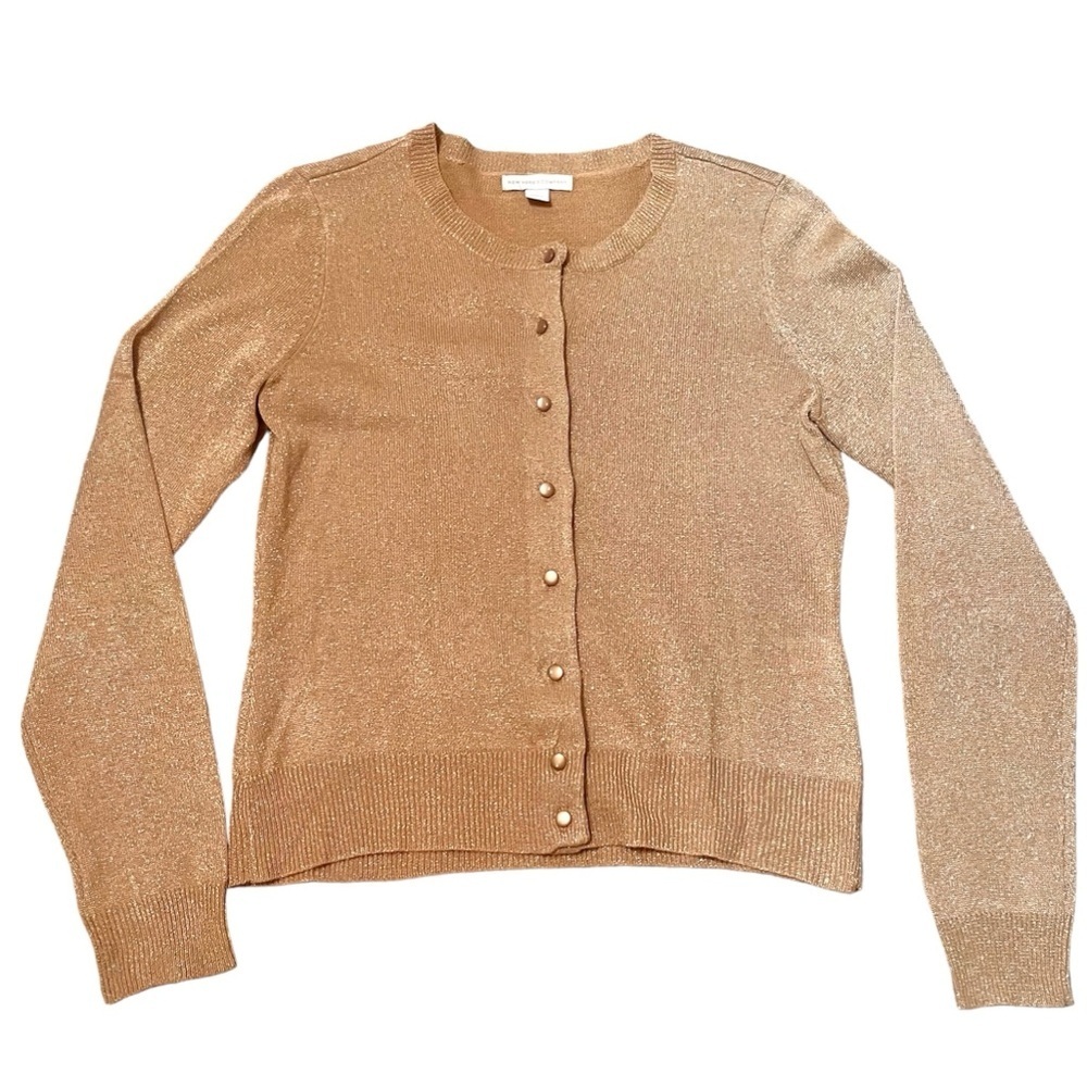 Women’s Gold Metallic Long Sleeve Button-down Cardigan Sweater